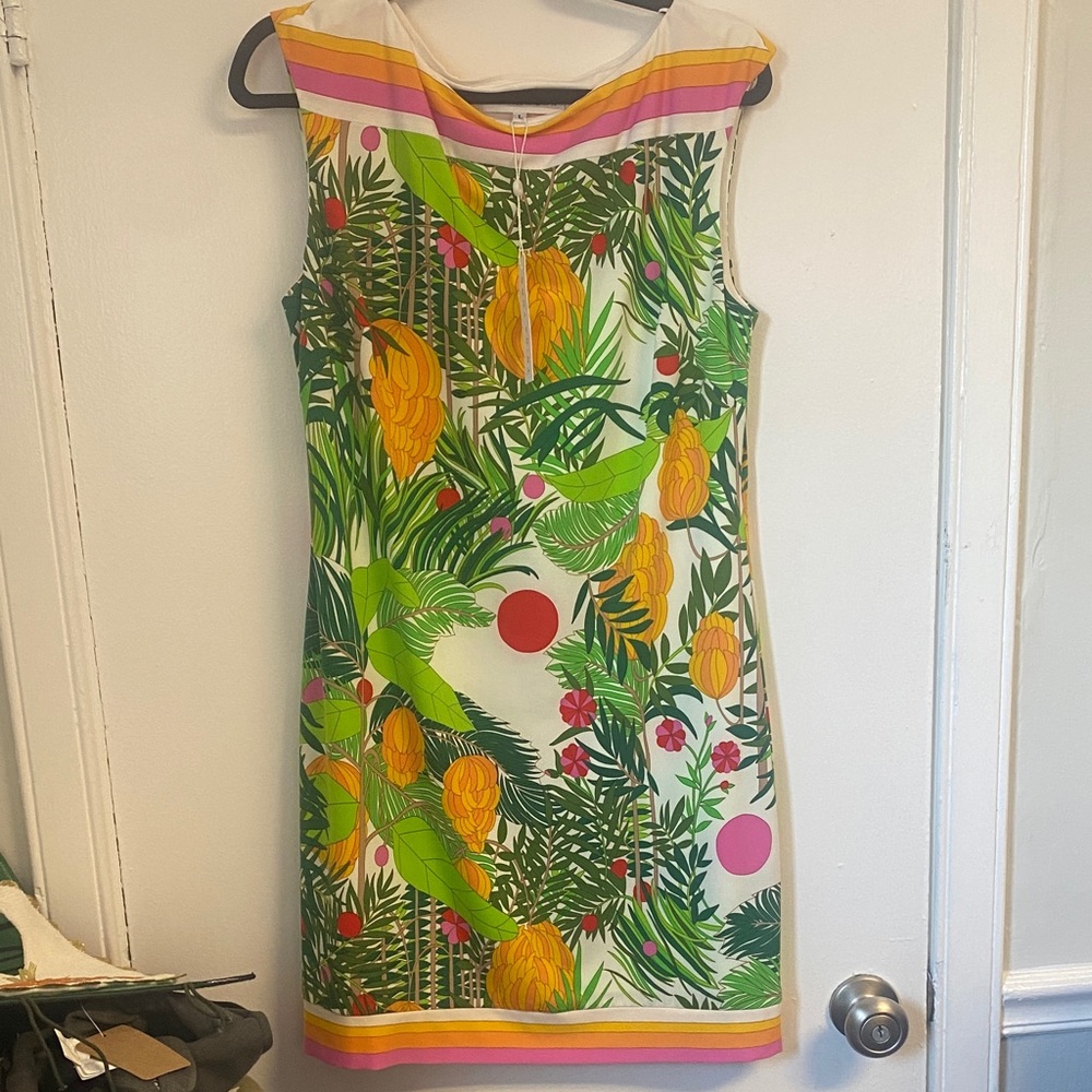 Trina Turk Green and Yellow Tropical Midi Dress